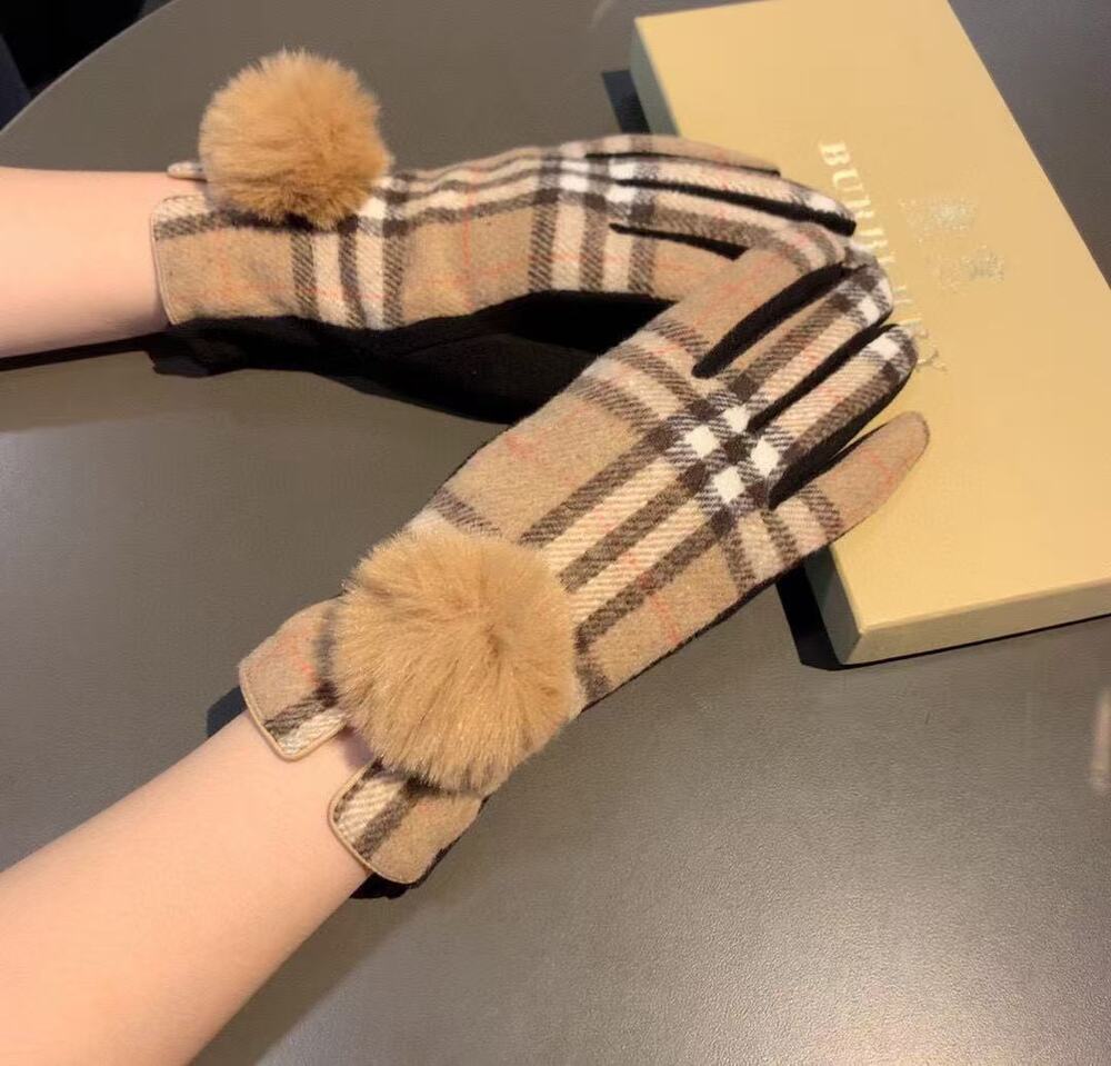 Burberry Classic Check Faux Fur Pom Pom Touchscreen Winter Gloves